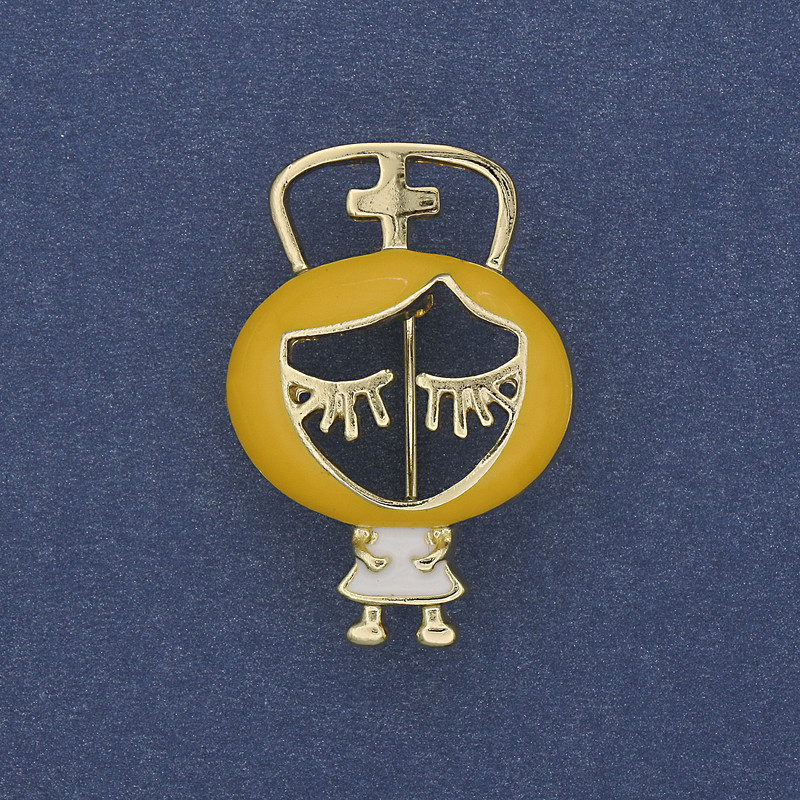 Nurse Brooch Yellow and White Enamel with Gold Tone Metal 21x30mm+