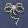 Boutonniere "Pearl Bow" with White Crystals on Silver Alloy 43×50mm