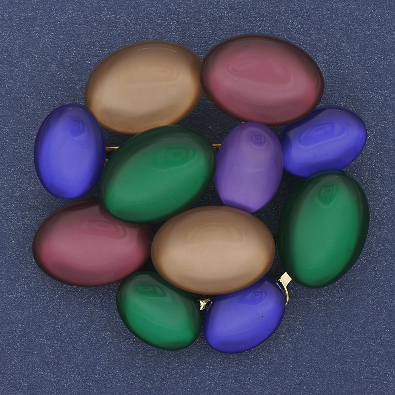Pendant Brooch Accent Multicolor Cat's Eye Golden Metal 49x45mm+
