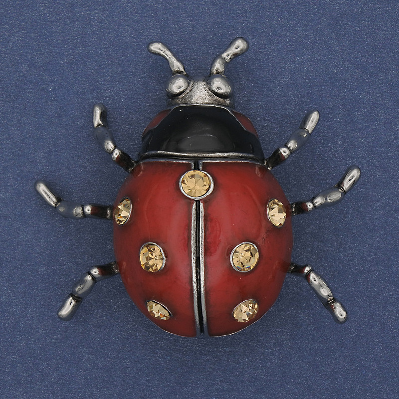 Brooch Pendant Sunflower red enamel yellow rhinestones silver metal 42x47mm+