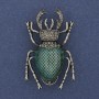 Brooch Beetle Scarab green enamel with gray rhinestones silver metal 27x46mm+