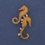 Brooch Sea Turtle Beige Enamel White Crystals Gold-Tone Metal 22x41mm+