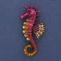 Brooch Pendant Sea Pony Colored Rhinestones Pink Enamel Gold-Tinish Metal 24x49mm+