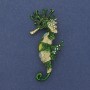 Brooch Pendant Sea Pony Colorful Rhinestones Green and Golden Enamel Gold-toned Metal 63x31mm+