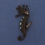 Brooch Pendant Sea Horse Colored Rhinestones Brown Enamel Golden Metal 63x31mm+