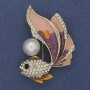 Pin Pendant Fish Pink and Purple Enamel White Crystals Pearl Gold-tone Metal 47x32mm +