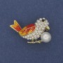 Pendant/Brooch: Colorful Bird with Enamel, White Rhinestones, Pearl, Gold-Toned Metal 22x35mm +