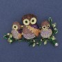 Brooch Owl with Purple and Green Crystals, Colorful Enamel, Gold-tone Metal 43x73mm+