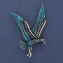 Brooch Bird Blue and Silver Enamel on Gold-tone Metal 38x56mm +