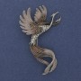 Brooch Bird Green and Gray Enamel with Crystals Silver Metal 43x67mm +