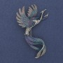 Brooch Bird Blue and Gray Enamel with Rhinestones Silver Metal 43x67mm +