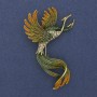 Brooch Bird-shaped green and yellow enamel with crystals, golden metal 43x67mm +