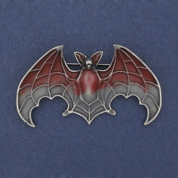 Brooch pendant Bat red and gray enamel, silver metal 36x60mm +