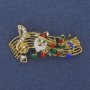 Brooch 'New Year Melody' red green white enamel with crystals golden metal 23×43mm +