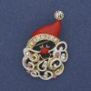 Brooch Santa Christmas Red Enamel with Rhinestones Gold Tone Metal 26x38mm +