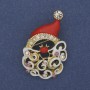 Brooch Santa Christmas Red Enamel with Rhinestones Gold Tone Metal 26x38mm +