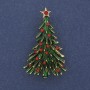 Brooch New Year Tree Green Enamel with Crystals Gold-Tone Metal 24x42mm +