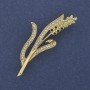 Brooch 'Ear of Grain' with green and white rhinestones on golden metal 20x53mm+