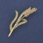 Brooch Ear of Wheat with Pink and White Rhinestones on Gold-tone Metal 20x53mm+
