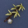 Brooch Pendant Bamboo with Pearl Enamel 27x49mm+- golden metal