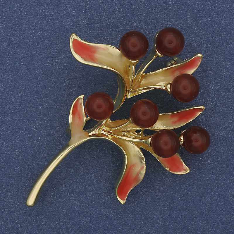 Brooch Branch Carnelian Enamel 42x55mm± golden metal