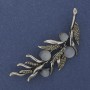 Brooch 'Twig' with Gray Cat's Eye and Gray Rhinestones 67x26mm Silver Metal