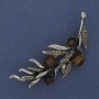 Brooch Branch Tiger's Eye with Gray Rhinestones 67x26mm Silver Metal