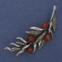 Brooch Needleleaf Carnelian with Gray Crystals 67x26mm Silver Metal