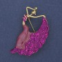 Brooch 'Dancer' Purple Enamel with Crystals Gold-Tone Metal 26x46mm+
