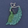 Brooch Dancer green enamel rhinestones silver-tone metal 26x46mm+