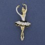 Brooch Pendant Ballet Dancer White Enamel with Gold Metal 25x57mm+