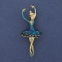 Brooch Pendant Ballet Dancer Blue Enamel Gold-Tone Metal 25x57mm+