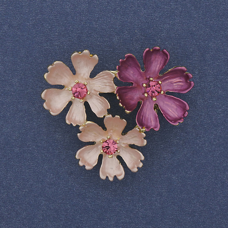 Brooch pendant pink and purple enamel pink stones silver metal 31×34mm+