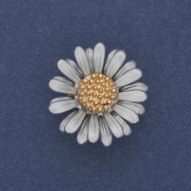 Brooch Daisy light blue and golden enamel silver-tone metal 26mm+