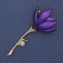 Brooch pendant Flower violet enamel Pearl gold-tone metal 29x64mm+