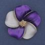 Brooch Pendant Flower White and Purple Matte Enamel Purple Crystals Gold-tone Metal 49x49mm+