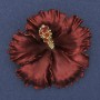 Brooch Pendant Flower Petunia Burgundy Matte Enamel Red Rhinestones Golden Metal 51x51mm+
