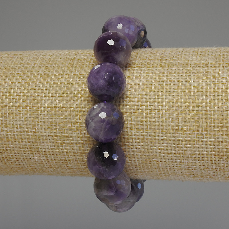 Amethyst Bead-cut Round Bracelet, 13mm diameter, 18cm length, stretch
