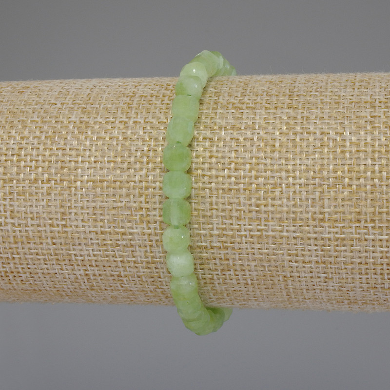 Chrysoprase Olivine Bead Cut Cube Bracelet, 5×5 mm dia., 18 cm length stretch