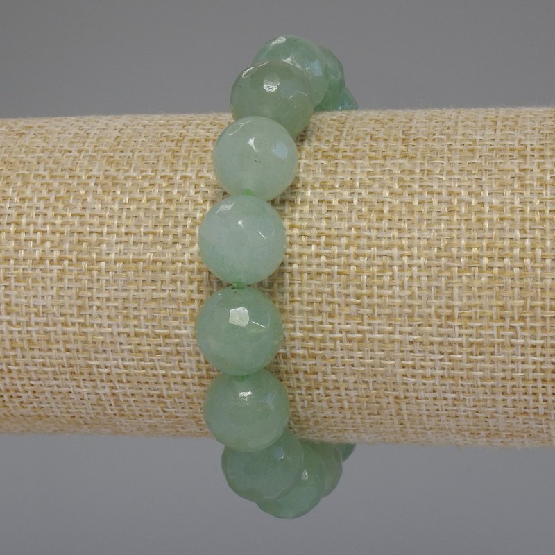 Jade bracelet faceted bead, diameter 12mm ±, length 18cm stretch