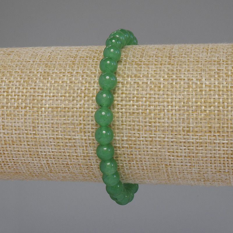 Jade Bracelet Smooth Round Beads 6mm Diameter, 18cm Length Stretch