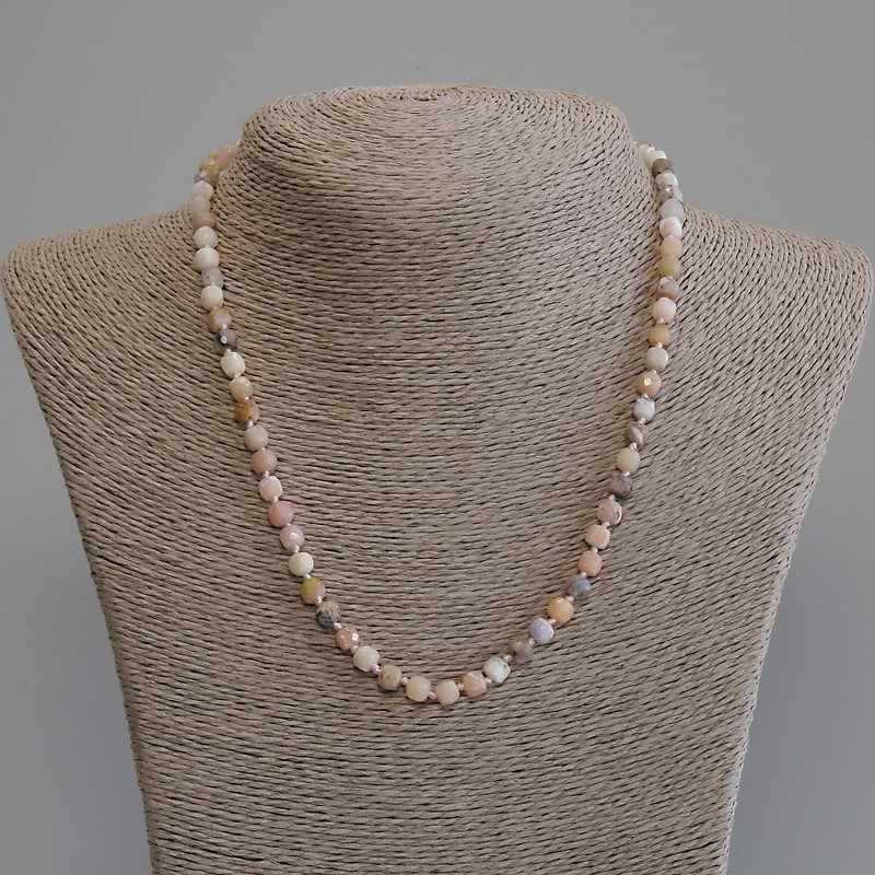 Necklace Pink Opal Faceted Cube Beads, diameter 5x5 mm ±, length 50 cm ± with clasp
