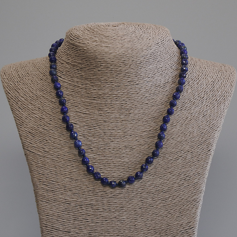 Lapis Lazuli Bead Necklace, Faceted Round 6mm, 50cm length with clasp