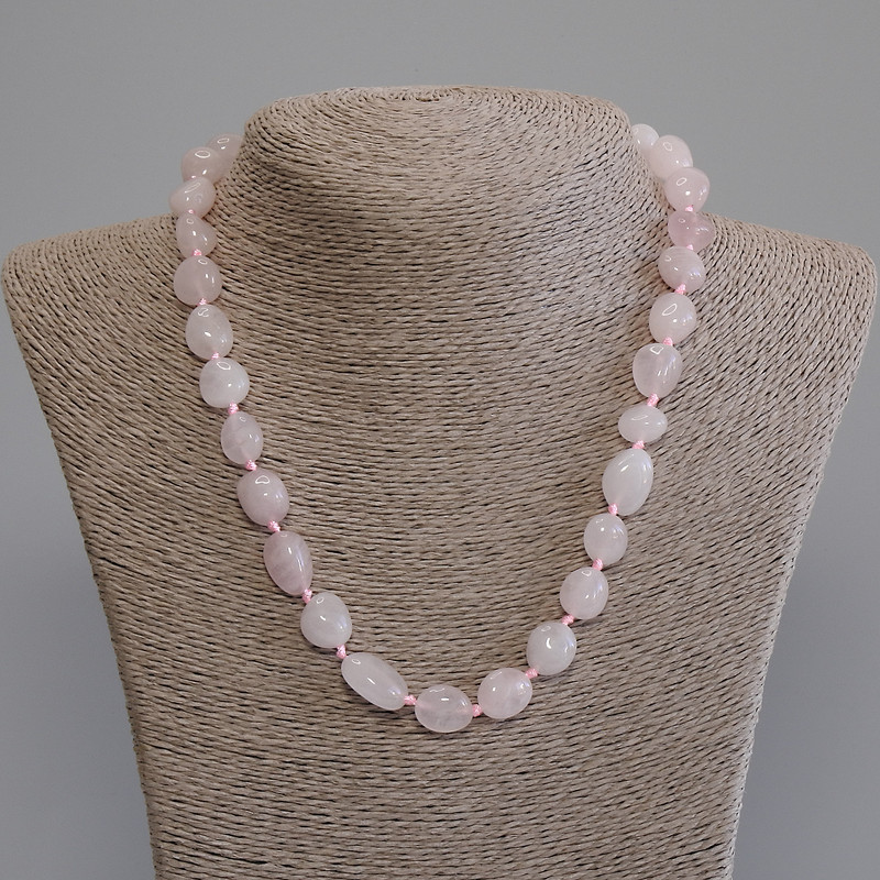 Necklace Beads Rose Quartz, faceted, 11-16×9-11 mm, length 50 cm, with clasp
