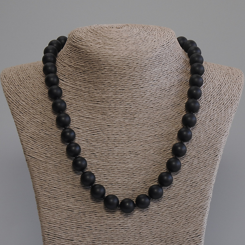 Shungite Beads (pieces) smooth ball, diameter 12mm+-, length 50cm+- with clasp
