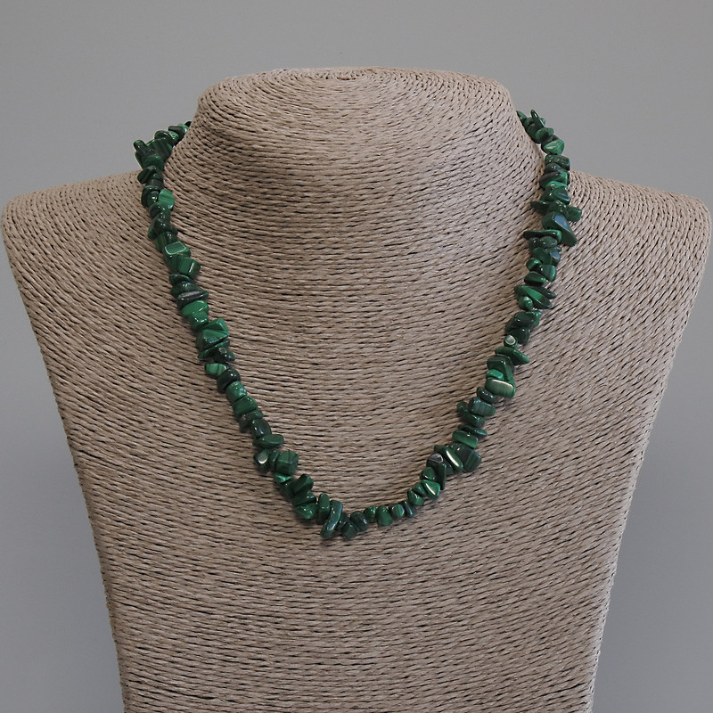 Malachite Bead Necklace, chip 6-11×3-6mm +-, length 45cm+-