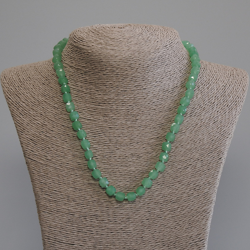 Necklace Jade Natural Stone Faceted Cube 7x7mm, 50cm Length