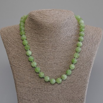 Chrysoprase Olivine Bead Necklace Smooth Sphere, 10mm diameter, 50mm length with clasp