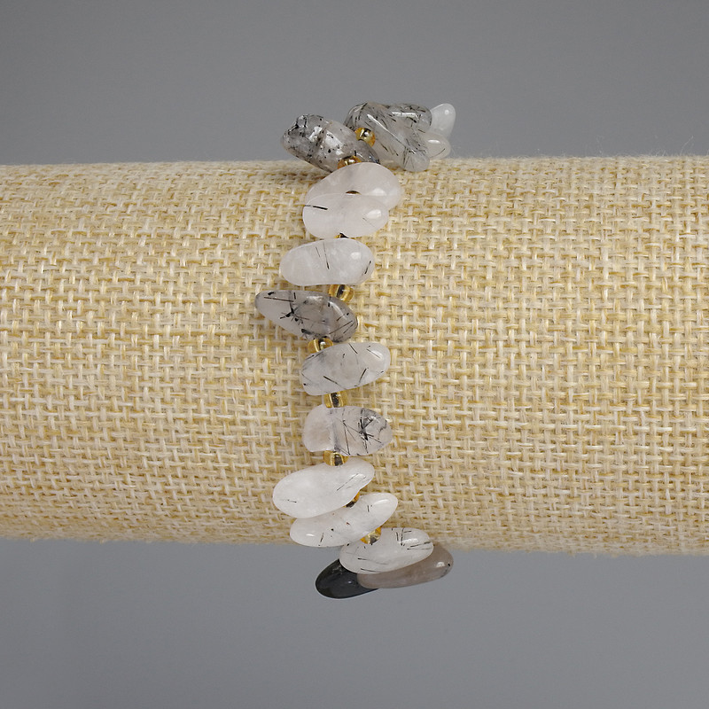 Rutilated Quartz Bracelet Hairy Quartz Tumbled Butterfly, diameter 11-14×6-7mm±, seed beads 3mm±, length 18cm
