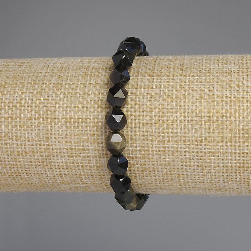 Bracelet of Natural Stone Sunstone Obsidian Multistrand 8×7mm Beads, 18cm Length
